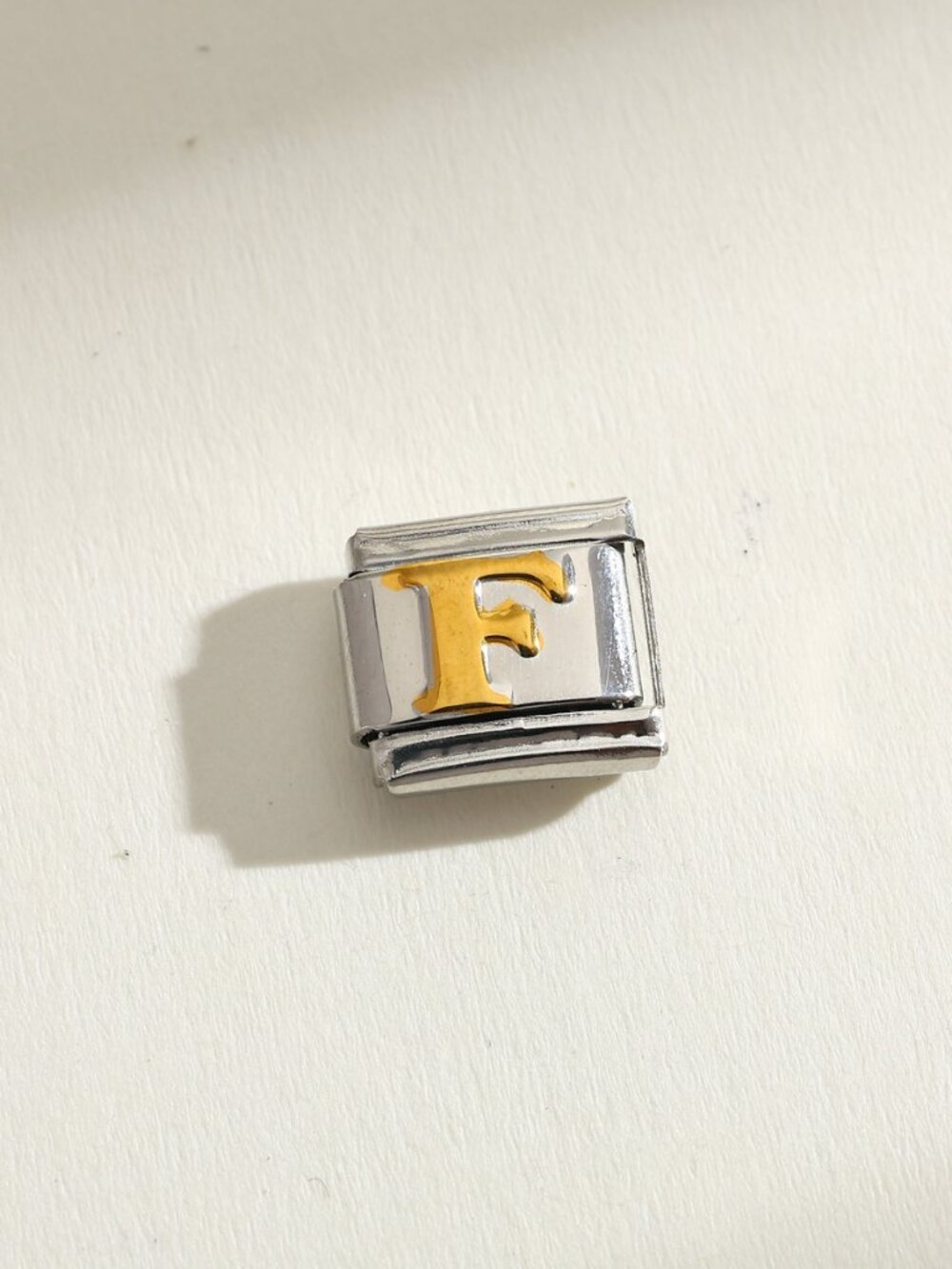 Letter F Raised Gold and Silver Initial 9mm Stainless Steel Italian Charm